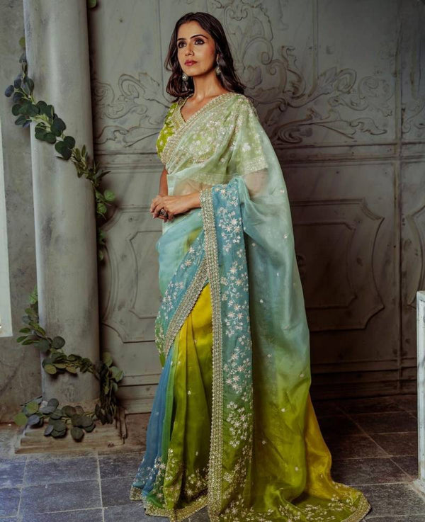Festive Wear Embroidered Organza Silk Saree
